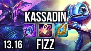 KASSADIN vs FIZZ (MID) | 10 solo kills, Rank 5 Kassadin, Legendary, 20/2/3 | TR Challenger | 13.16