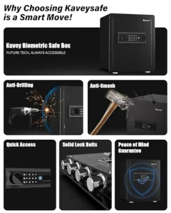 Биометрический сейф с сенсорной панелью и двойной сигнализацией, Kavey