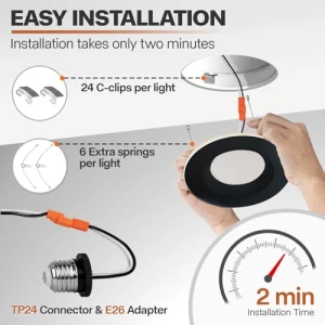 12 упаковок черных светодиодных встраиваемых светильников с ночником, POWERASIA