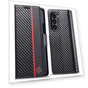 Кожаный чехол с подставкой и текстурой карбона — Аксессуары для телефонов, Smartwatch 2025