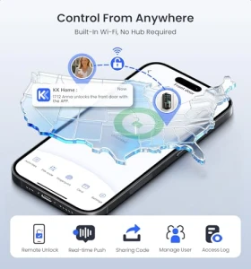 Встроенный смарт-замок с Wi-Fi, 2 ручками, ключевым входом по отпечатку пальца, набором для входной двери, дистанционным... — Умные замки, Veise