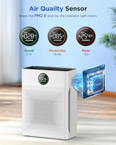 Large Room Air Purifier with Washable Filter and PM 2.5 Display — Air Purifier, Mooka