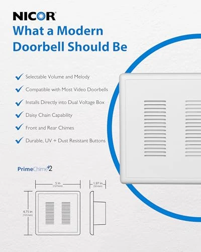 Electric Doorbell Kit with Selectable Ring Chimes — Video Doorbell, NICOR Lighting