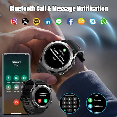 Military Smart Watch with Call Function, 1.39" HD Display, 110+ Sport Modes, IP68 Waterproof, Atheewon