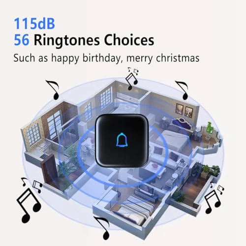 Wireless Doorbell with 56 Chimes, 1000 Feet Range, IP66 Waterproof