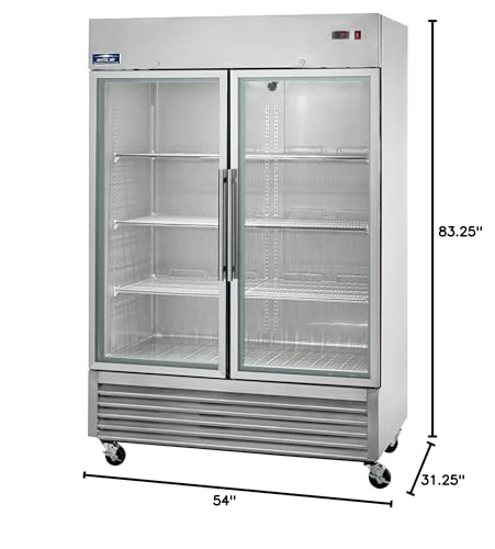 Two Door Glass Reach-In Refrigerator, 49 cu. ft, Stainless Steel, Arctic Air