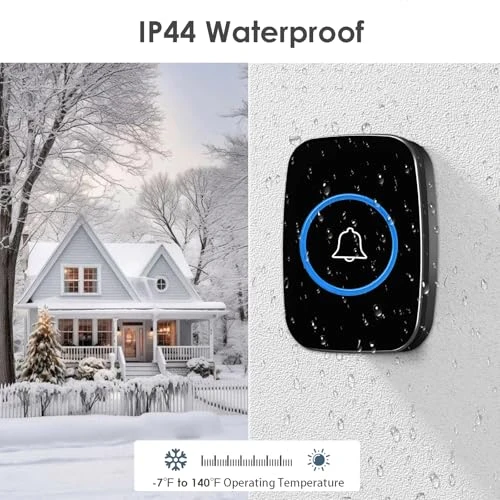 Waterproof Wireless Doorbell Kit with 1000ft Range, Full House