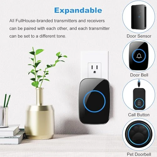 Waterproof Wireless Doorbell Kit with 1000ft Range, Full House