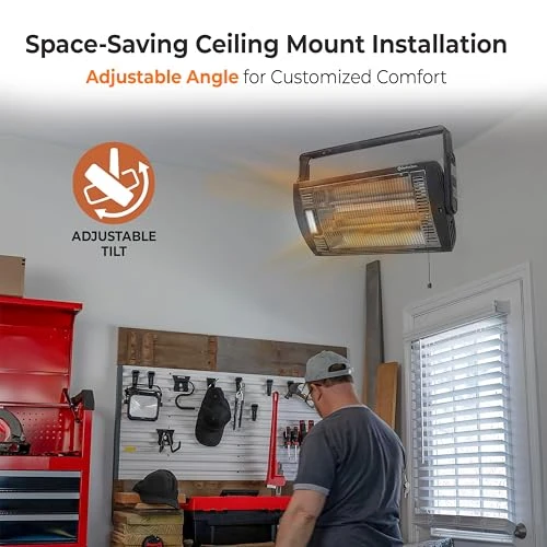 Ceiling Mounted Space Heater with Halogen Light, 1500W, Adjustable Tilt, Comfort Zone