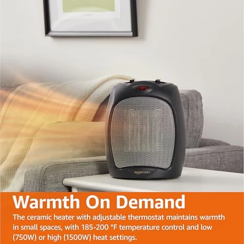 Ceramic Space Heater, Portable Indoor Heating Solution, Amazon Basics