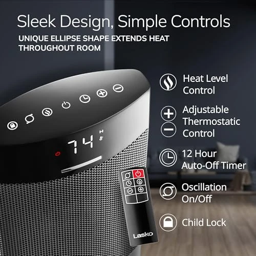Ceramic Tower Heater with Remote, Digital Display, and Timer, Lasko