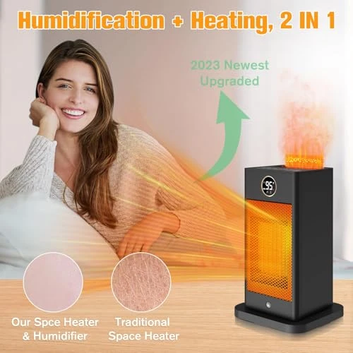 1500W PTC Fast Heating Space Heater with Humidifier and 3D Flame Effect, Verminget