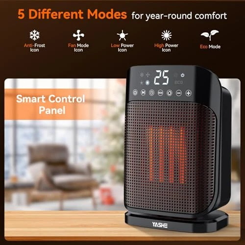 Space Heater with Thermostat and Remote, 1500W PTC Ceramic Heater for Indoor Use, YASHE