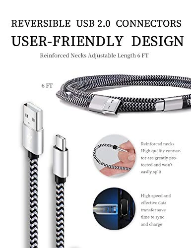 USB Type C Fast Charging Cable 5 Pack - 6Ft 3A Braided, Teeind