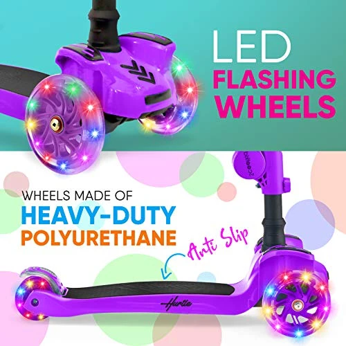 3 Wheeled Scooter for Kids - 2-in-1 Sit/Stand Kick Scooter with Flip-out Seat, Adjustable Height, Wide Deck, Flashing..., Hurtle