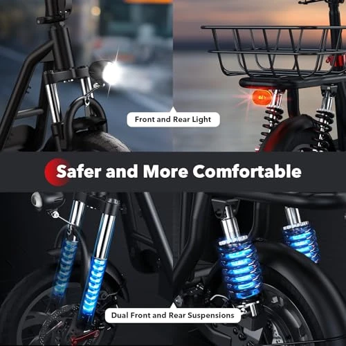 Electric Scooter with Seat, 21 Miles Long Range & 15.6 MPH Top Speed, 12" Pneumatic Tire, Dual Suspensions — Electric Scooter, iScooter