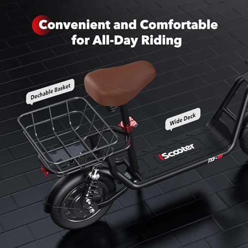 Electric Scooter with Seat, 21 Miles Long Range & 15.6 MPH Top Speed, 12" Pneumatic Tire, Dual Suspensions — Electric Scooter, iScooter