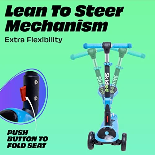 Adjustable Height Foldable Scooter with Removable Seat and LED Light Wheels — Electric Scooter, SKIDEE
