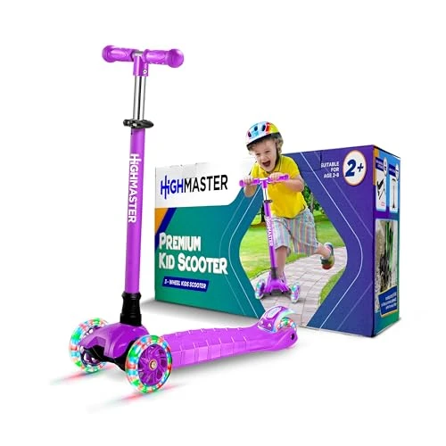 3 Wheel Kick Scooter for Kids with LED Lights and Adjustable Handlebar, HighMaster