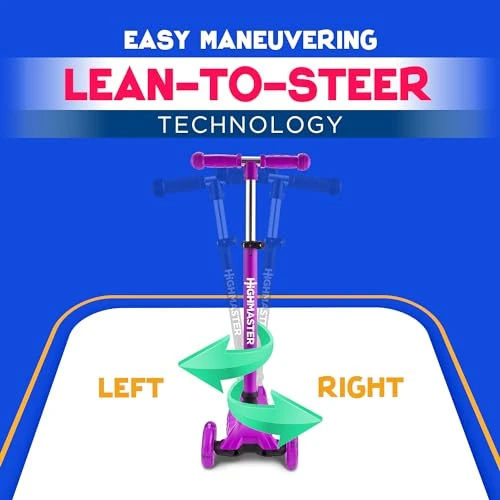 3 Wheel Kick Scooter for Kids with LED Lights and Adjustable Handlebar, HighMaster