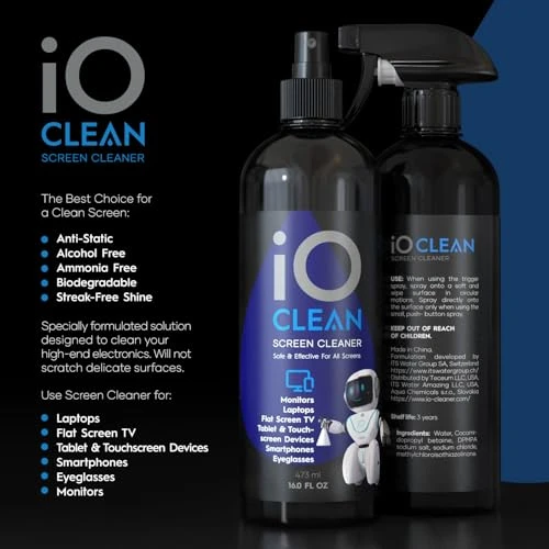Screen Cleaner Spray Kit for Electronics - 16oz with Microfiber Cloth, iO CLEAN