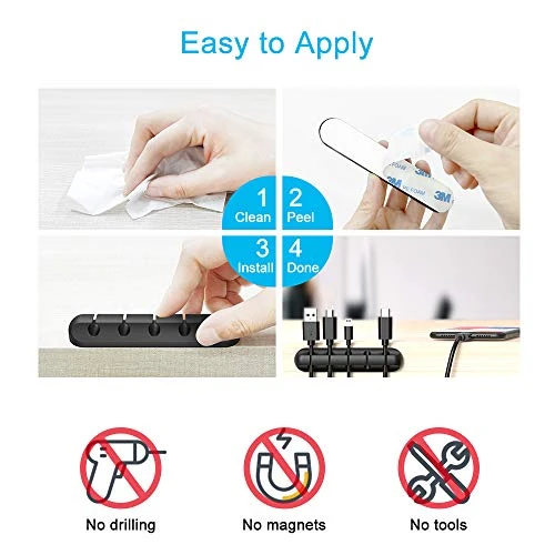 Silicone Cable Clips Organizer with 3M Adhesive - 2 Pack (5 & 3 Slots), INCHOR