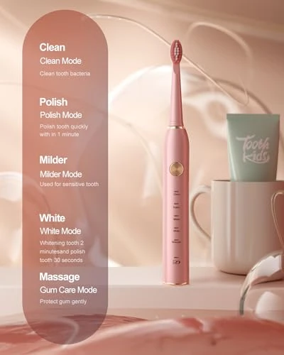 Sonic Electric Toothbrush for Adults, Smart Cleaning and Whitening, 5 Modes Selection 38000VPM Rechargeable — Electric Toothbrush, AJELU