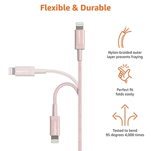 Nylon Braided USB-C to Lightning Charger Cable, MFi Certified, 6 Foot, Amazon Basics