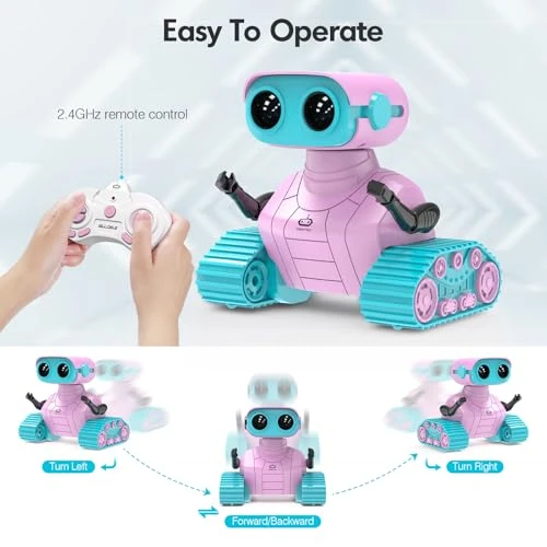 Rechargeable RC Robot Toy for Kids with Music and LED Eyes, ALLCELE
