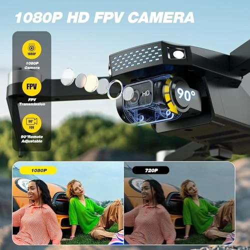 1080P HD Camera Drone with Brushless Motor, Foldable RC Quadcopter — Drone, DEERC
