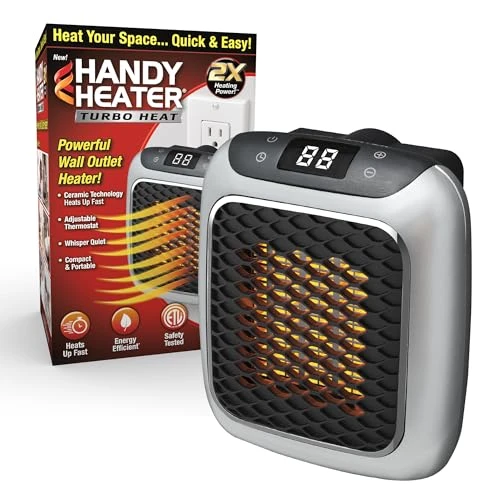 Handy Heater Turbo Wall Outlet Small Space Heater with Adjustable Thermostat, Ontel