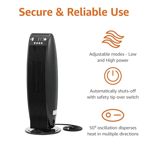 Oscillating Tower Heater with Digital Display and Remote Control, Amazon Basics