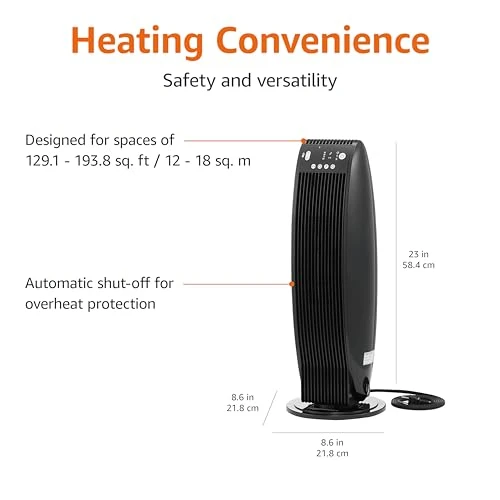 Oscillating Tower Heater with Digital Display and Remote Control, Amazon Basics