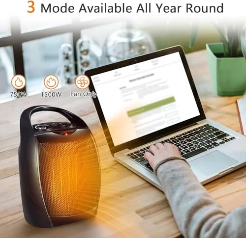 Portable Ceramic Space Heater with Thermostat, 750W/1500W, Antarctic Star