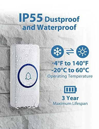 Wireless Doorbell Kit with 2 Plug-In Receivers, 52 Melodies, and LED Flash — Video Doorbell, AVANTEK