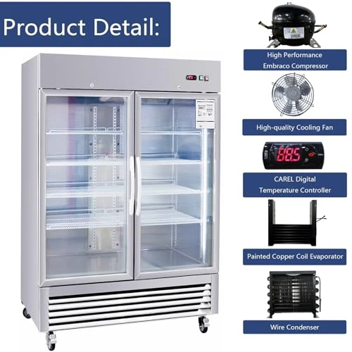 Commercial Refrigerator 2 Section 2 Glass Door Stainless Steel Display Refrigerator, Camellia River