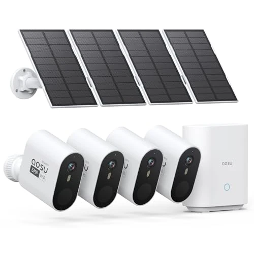 Solar Security Cameras Outdoor Wireless, Ultra HD Video Home Security System 4-Cam Kit — Security Camera, AOSU