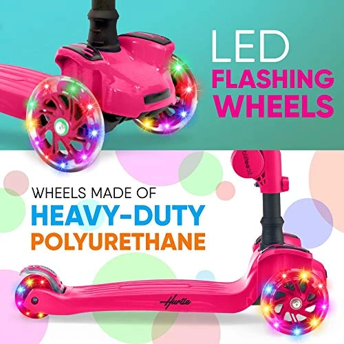 3-Wheeled Scooter for Kids with LED Lights and Foldable Seat, Hurtle