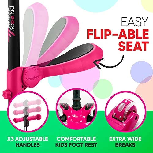 3-Wheeled Scooter for Kids with LED Lights and Foldable Seat, Hurtle