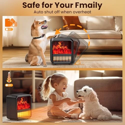 Portable Space Heater with 3D Flame Effect, Alpaca