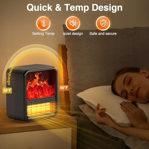 Portable Space Heater with 3D Flame Effect, Alpaca