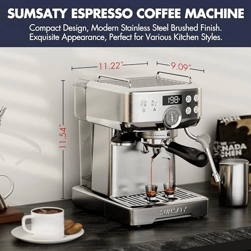 Stainless Steel Espresso Machine with Milk Frother — Coffee Maker, SUMSATY