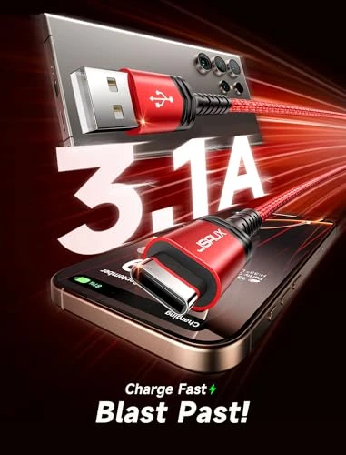 USB C Cable [2-Pack 6.6ft], USB A to USB Cord 3.1A Fast Charging, JSAUX