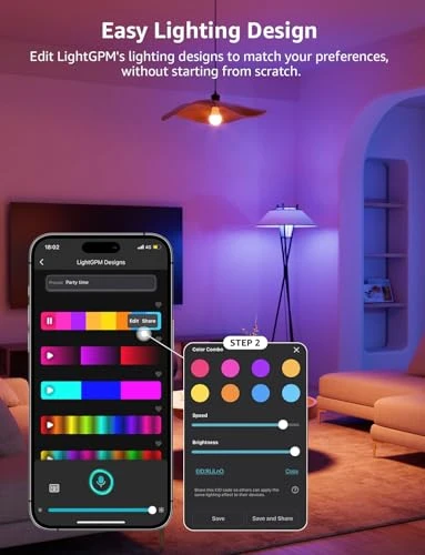 AI Smart Light Bulbs - WiFi & Bluetooth RGBWW Color Changing LED Bulb — Smart Light Bulb, Lepro