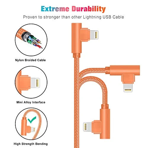 3 Pack 10FT 90 Degree Charging Cable, Exeric