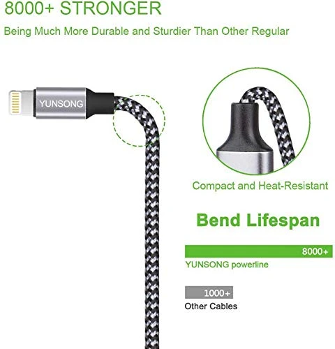 3Pack 6FT Nylon Braided Lightning Cable, YUNSONG