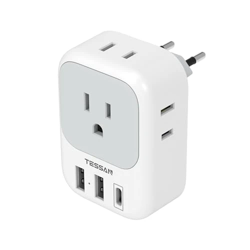 European Travel Plug Adapter with USB C, TESSAN