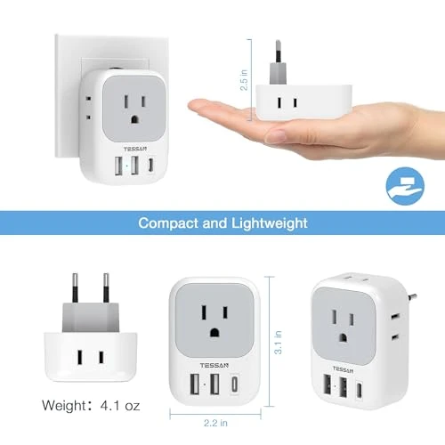European Travel Plug Adapter with USB C, TESSAN