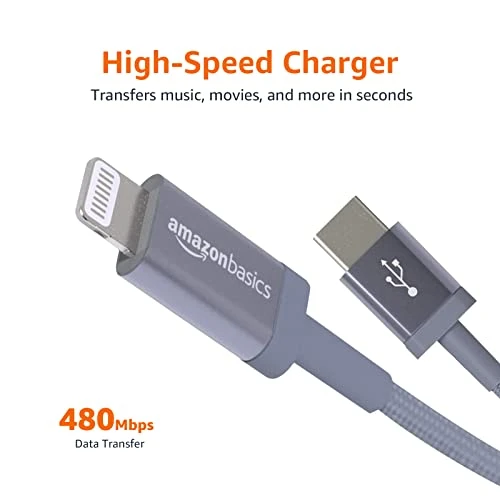 Fast Charging USB-C to Lightning iPhone Charger Cable, Amazon Basics