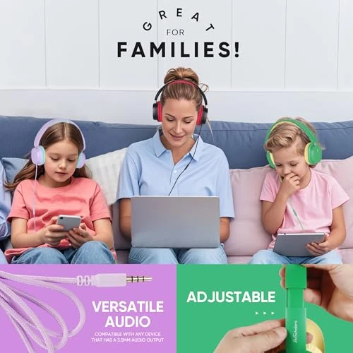 Kids Headphones Bulk 5 Pack for School, HD Mic Stereo Sound Over-Ear Headphones for Classroom, Comfortable Fit,..., A+ Scholars